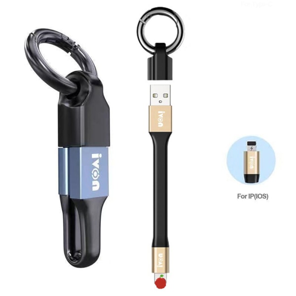 Mininyckelring Bärbar USB -datakabel Micro USB C Typ C Kort Gold iPhone