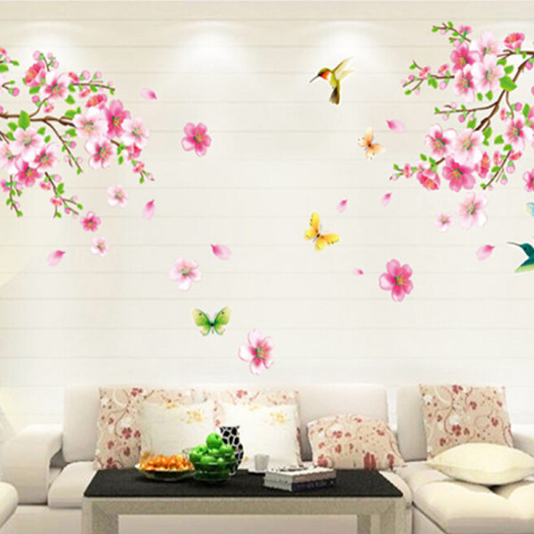 Vacker blomma persikablomning fåglar konst PVC väggdekaler Remo 60*90cm