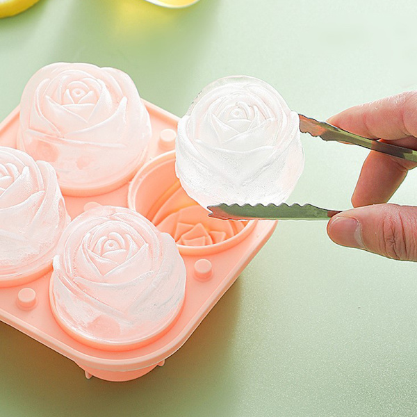 4 Hål 3D Rose Flower Ice Cube Maker Mould Form Orange