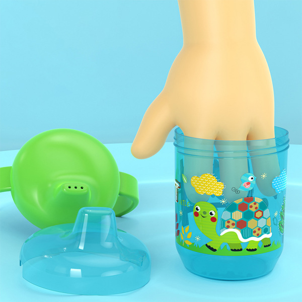 Baby Learning Drinking Cup med Handtag Flip Läcksäker vattenbot Green