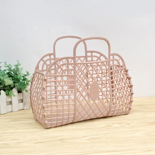 Badrum tvättkorg Vikbar Mesh Bärbar Plast Badrum Beige