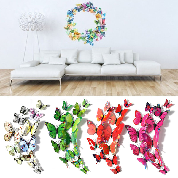 12X 3D Butterfly Wall Sticker Avtagbara dekaler Barn dagis ons Yellow