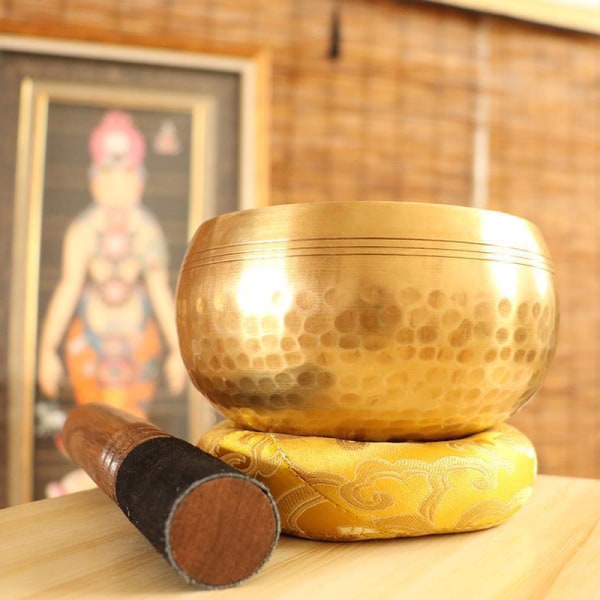 Nepal Tibetan Buddhist Bowl Handgjord Singing Bowl Set Kudde M A1