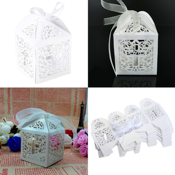 10/50/100 st Bröllopsfestfavorit Korspapper Godis presentförpackningar W White