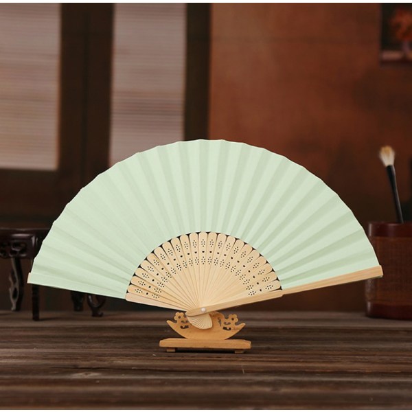 Folding Fan Hand DIY Folding Fläkt Trä Bambu Antiquity Foldi Light green