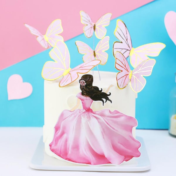 7st Girl Butterflies Cake Toppers Cake Flaggor Guldfolie Birthda Purple