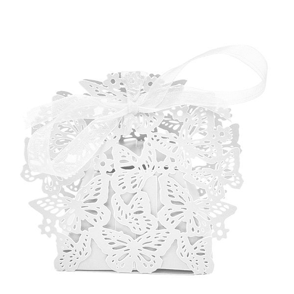 10/50/100 st Butterfly Ribbon Present Candy Paper Box Bröllopsdel White