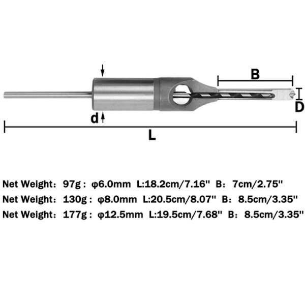 HSS Fyrkantshålsborrskruvborr Stål Insticksborrning Cravin 1/3 Inch (8mm)