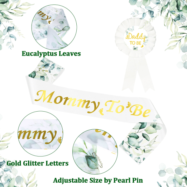 4st/ Set Baby Shower Mommy to Be Sash Daddy to Be Badge Pin Flo Army green one