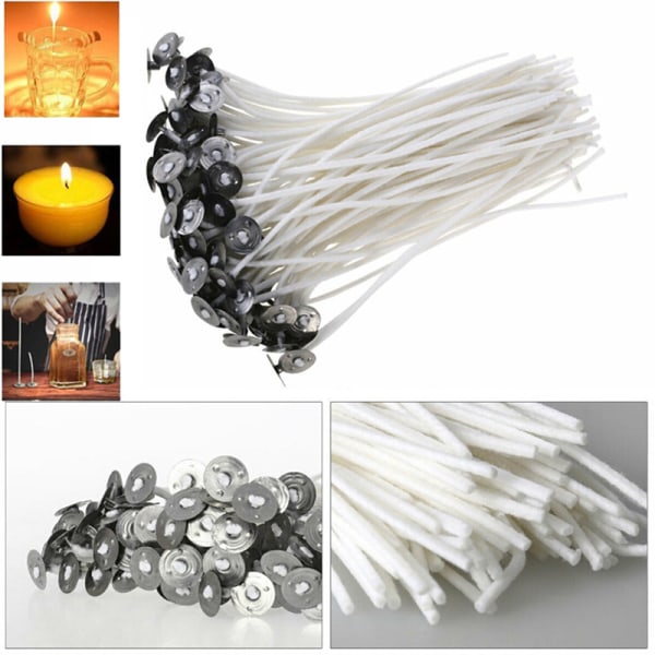 100 st Candle Wicks bomullskärna vaxad veke med Sustainer för C 10cm