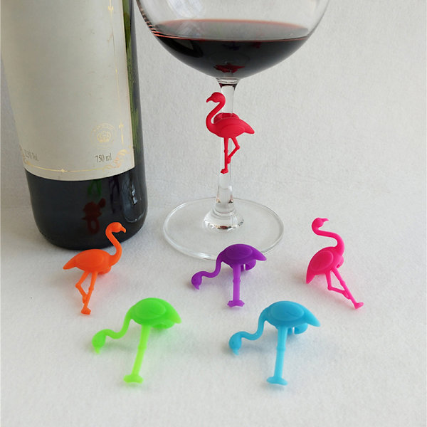 6ST Silikon Vinglas Marker Flamingo Design Drink Charms La A