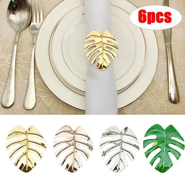 6ST Blad Servettring Hållare Spänne Bröllopsfest Middag Tab Gold 6 PCS