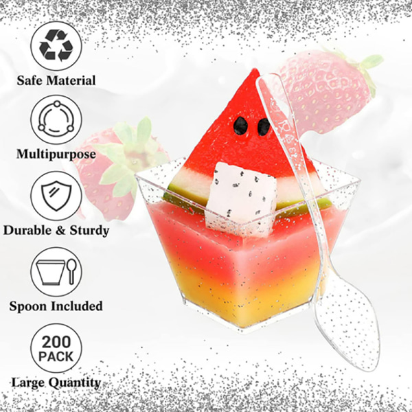 10st Plast Dessertkoppar Fyrkantiga trapetsformade engångstårta De 2.8*4.5*5cm