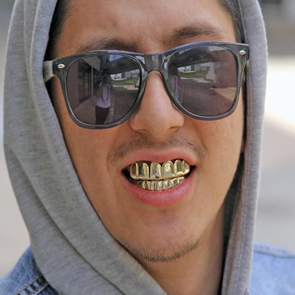 Nya anpassade 14k guldpläterade Hip Hop Grillz -kepsar Topp & botten Gr 4