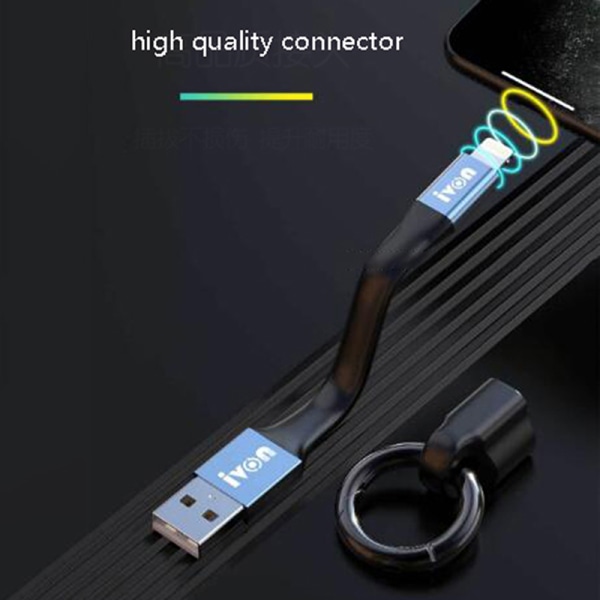 Mininyckelring Bärbar USB -datakabel Micro USB C Typ C Kort Blue iPhone