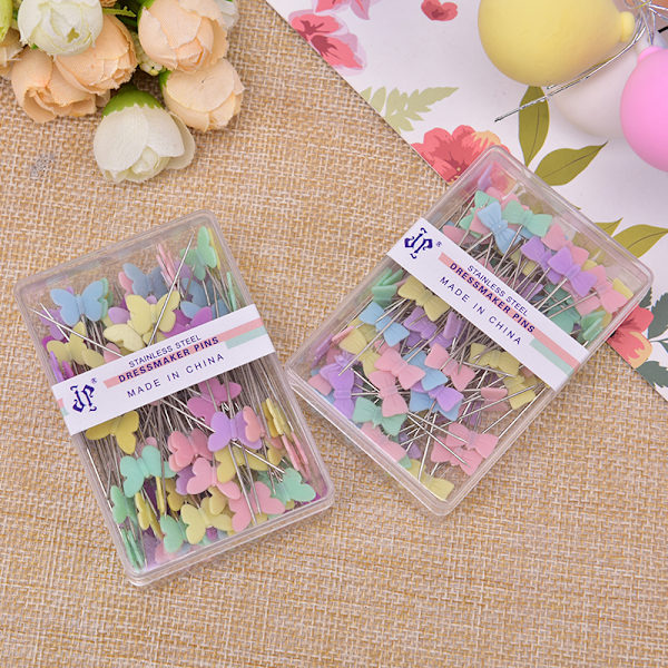 100 st/lot Sytillbehör Patchwork-nål med box DIY-knapp Butterfly