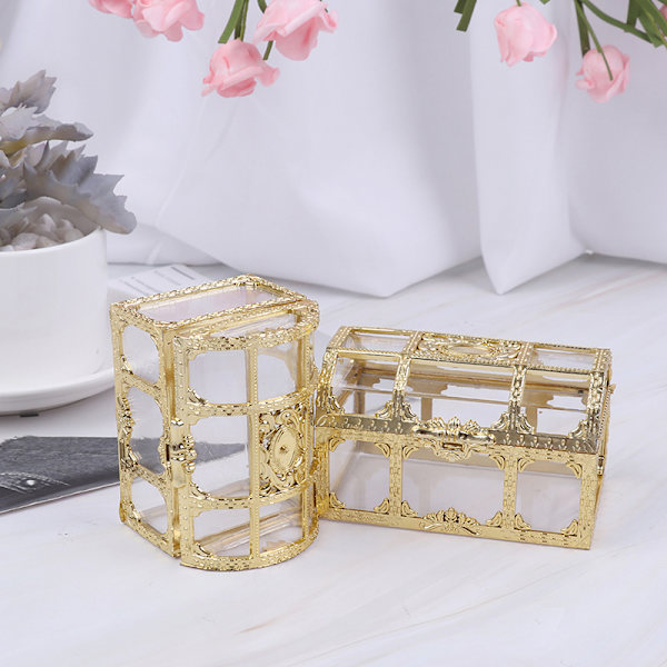1 ST Bärbar Candy Hollow Gold Silver Treasure Chest Case Organ Silver L