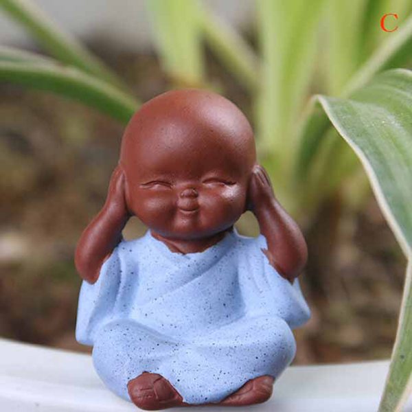 Liten Buddha Staty Munk Lila Clay Tea Pet Figurine Hantverk C