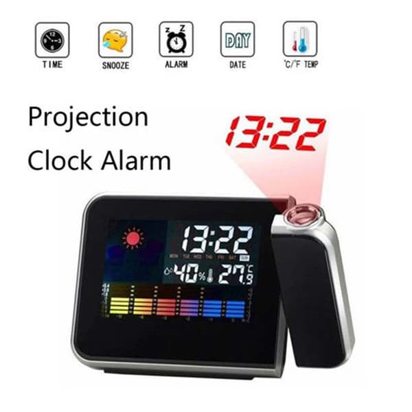 LCD Digital LED-projektor Projektionsväderstationskalender S Black
