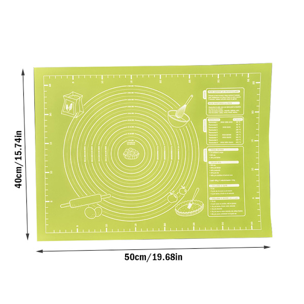 Silikonkakearksfoder Bakmatta Non Stick Rolling Dough P Green 40*50cm