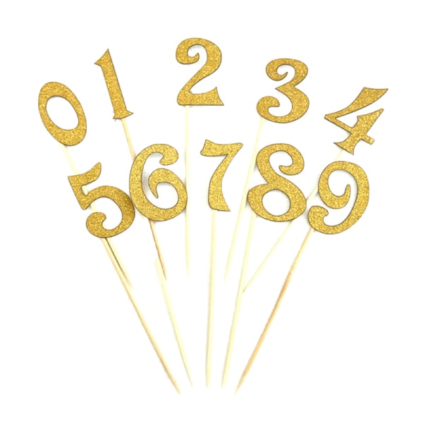 10st digital tårt topper nummer cupcake toppers födelsedagsfest Gold