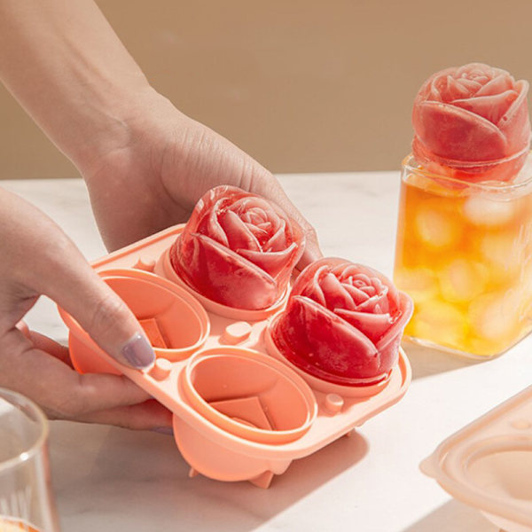 4 Hål 3D Rose Flower Ice Cube Maker Mould Form Orange
