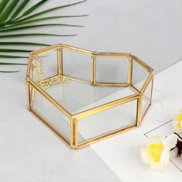 Hjärtform Geometrisk glas smyckeskrin Bröllopsring Box Ring