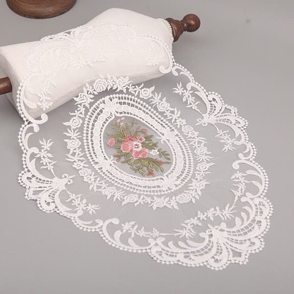 1st Retro oval spetsunderlägg Elegant spetsbordsduk Coffee Coas White