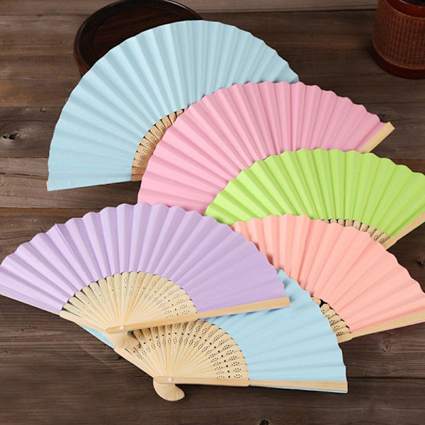 Folding Fan Hand DIY Folding Fläkt Trä Bambu Antiquity Foldi Light green