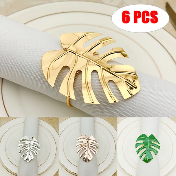 6ST Blad Servettring Hållare Spänne Bröllopsfest Middag Tab Gold 6 PCS
