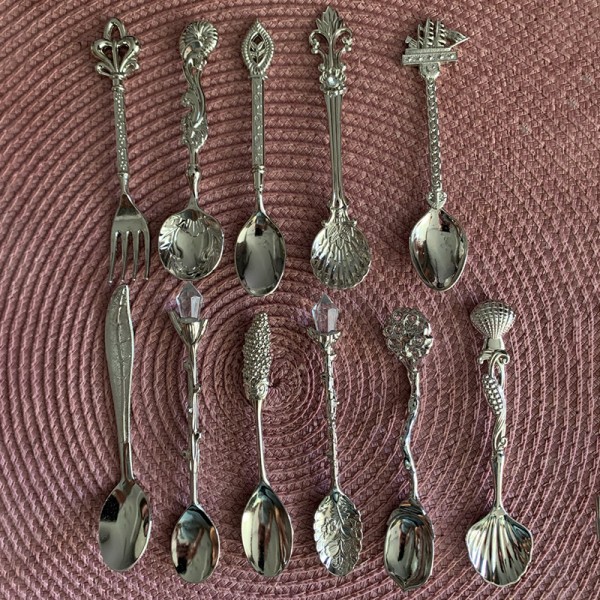 5 st/ set Retro kaffeskedar Rostfritt stål sked presentsked V Silver
