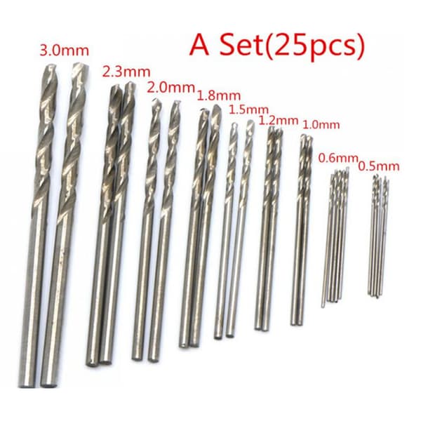 25st Mini Micro Twist Drill Bits 0,5mm-3mm W/ Aluminium Hand Dr