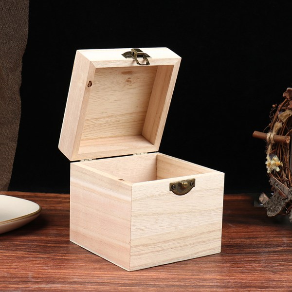 Retro smyckeskrin Organizer Box Naturträ Clamshell förvaring A1
