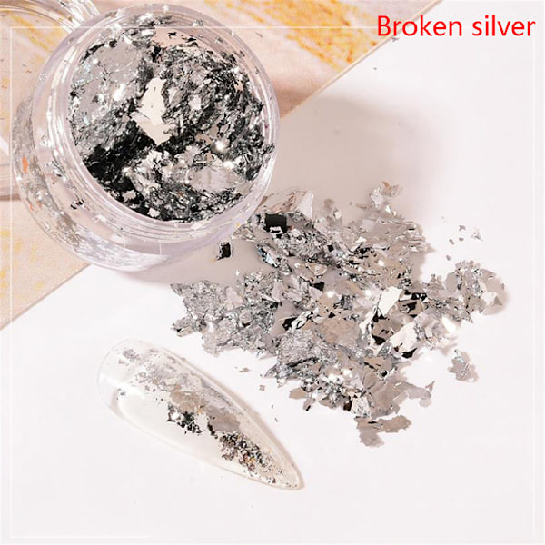 Guldbladsflingor Guldfoliemålning Konst Nageldekor Foliepapper R Broken silver
