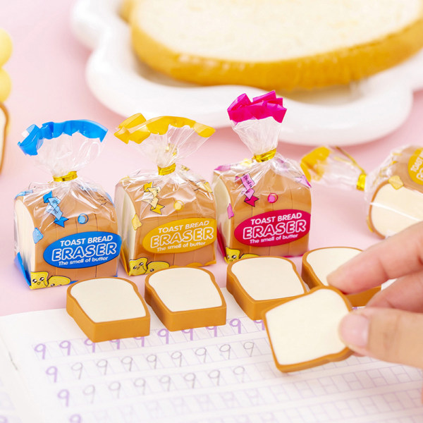 4stKawaii Eraser Brevpapper Toast Bröd Gummi Penna Priser 3.2*3cm