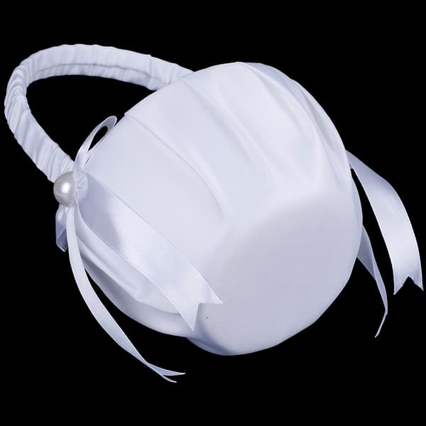 Vit satinpärlstav bröllopsblomma flicka korg bowknot dekor