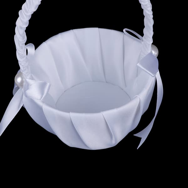 Vit satinpärlstav bröllopsblomma flicka korg bowknot dekor