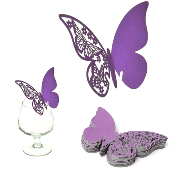 50 st Bordsmärke Vinglas Kort Favor Butterfly Namn Plats P purple