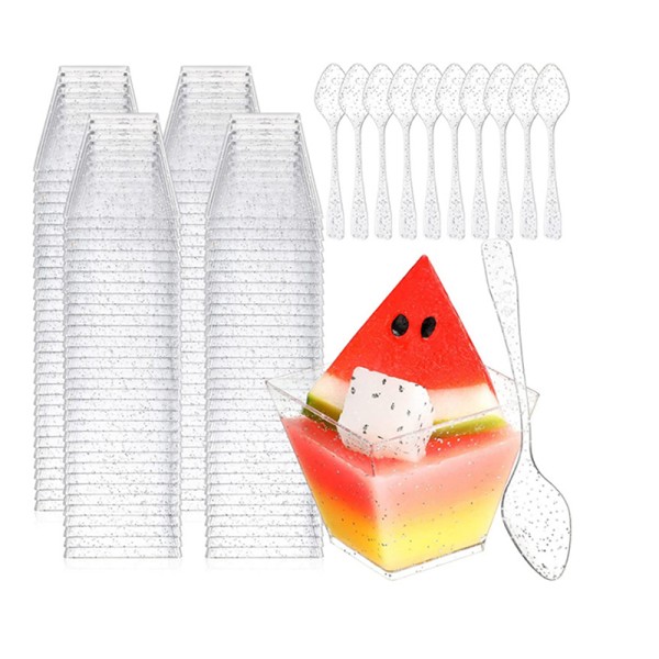 10st Plast Dessertkoppar Fyrkantiga trapetsformade engångstårta De 2.8*4.5*5cm