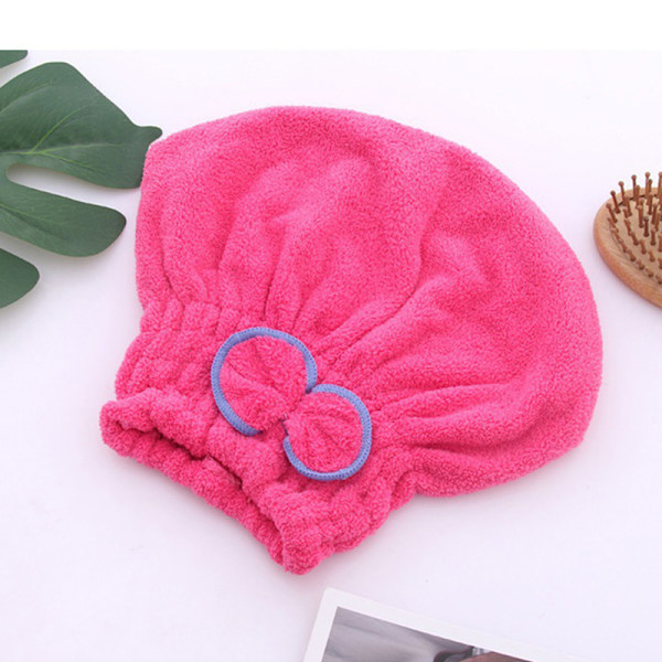 Mikrofiber Snabbt Hårtorkande Bad Spa Bowknot Wrap Handduksmössa Ca Rose red