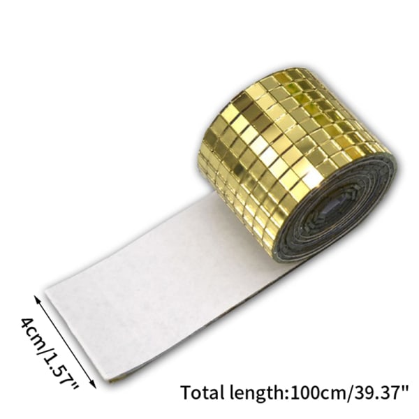 Mirror Mosaic Tiles Stickers DIY Självhäftande Mini Square Acry Gold 4*100cm