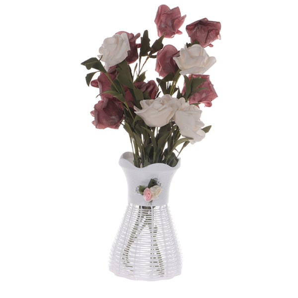 Modern Blomvas Vit Rosa Blå Plast Vas Blomkruka Bask 8.5*10*16cm