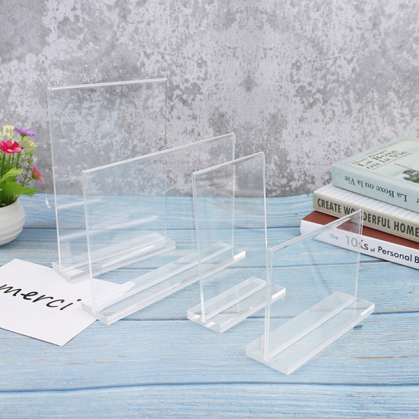 T form dubbelsidig akrylskylt Korthållare Display Stand Meny A3