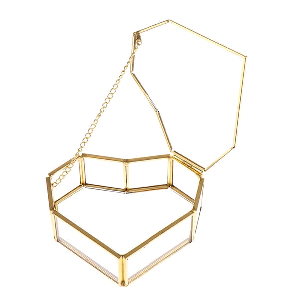 Hjärtform Geometrisk glas smyckeskrin Bröllopsring Box Ring