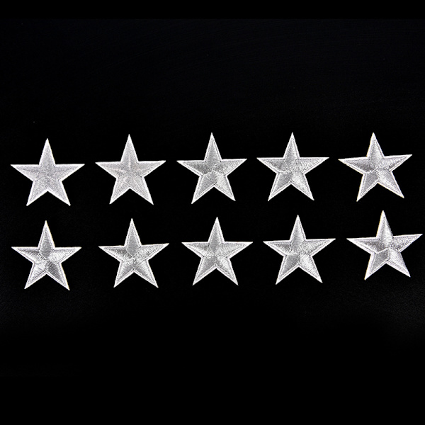 10st Silver Stars Broderade märken Stryk på lappar Motiv App Silver 4.6cmx4.6cm