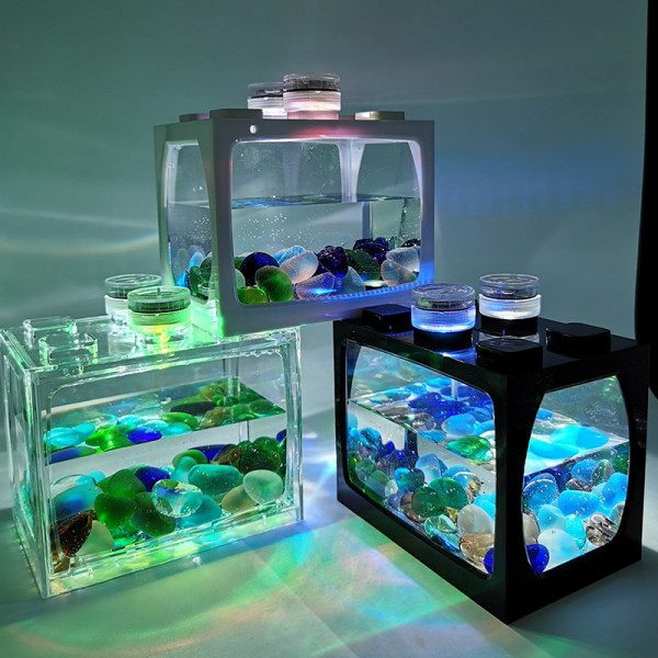 Desktop Aquarium Fish Tank med lätt batterityp Liten tank A Transparent