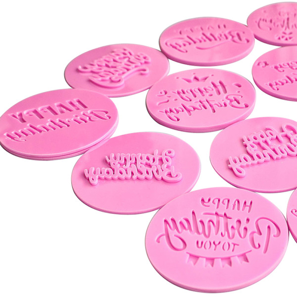 Fondant Plast Cookie Embosser Form Grattis på födelsedagen Biscuit Pri F