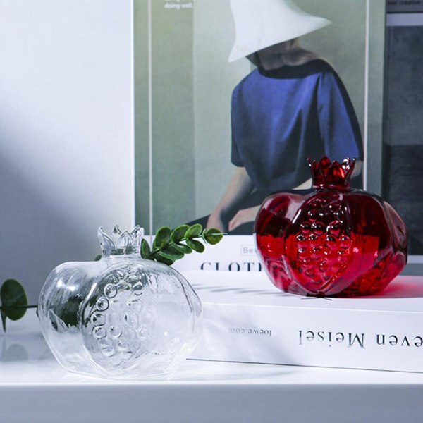 Granatäpple Glas Vas Heminredning Blomstervas för Fruit Cachepo Red L