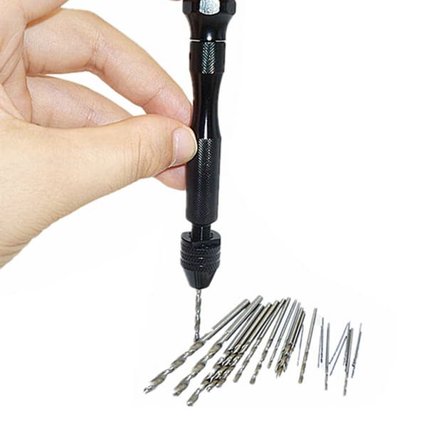25st Mini Micro Twist Drill Bits 0,5mm-3mm W/ Aluminium Hand Dr