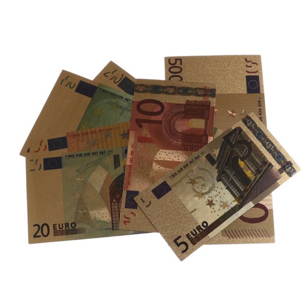 7 st Eurosedlar Guld Folie Papper Pengar Hantverk Samlingssedel
